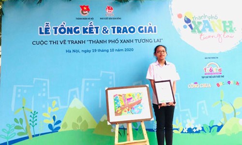 Cuộc thi vẽ tranh Thành phố xanh tương lai được Thành đoàn – Hội đồng Đội TP.Hà Nội phối hợp với Nhà xuất bản Kim Đồng vừa tổ chức lễ trao giải cho các em học sinh.
